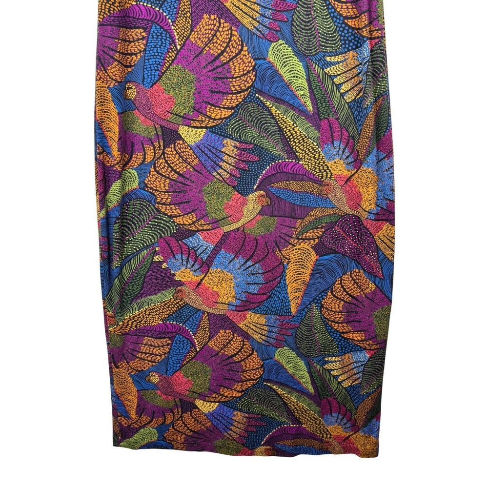 Farm Rio Dress Tropical Bird Flowers Macaws Midi Womens Large Multicolor Boho - Picture 5 of 16